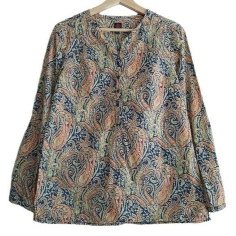 LIBERTY ART FABRICS Paisley Floral Utility Sleeve Blouse Sz S